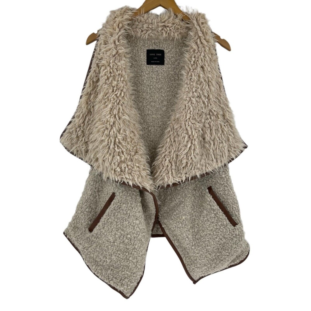 Love Tree Open Front Vest Faux Fur Sherpa Wool Womens Large